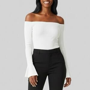 NWT Off Shoulder Bell Sleeve Bodysuit Womens L White Going Out Clubwear Chic